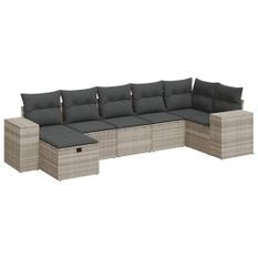 Salon de jardin avec coussins 7 pcs gris clair résine tressée