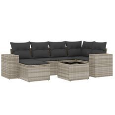 Salon de jardin avec coussins 7 pcs gris clair résine tressée