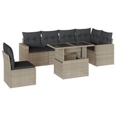 Salon de jardin avec coussins 7 pcs gris clair résine tressée