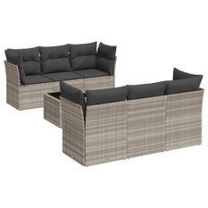 Salon de jardin avec coussins 7 pcs gris clair résine tressée