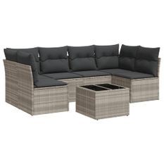 Salon de jardin avec coussins 7 pcs gris clair résine tressée