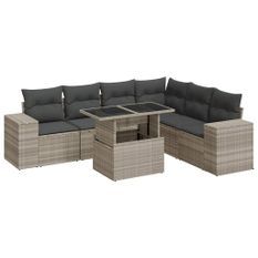 Salon de jardin avec coussins 7 pcs gris clair résine tressée