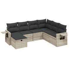Salon de jardin avec coussins 7 pcs gris clair résine tressée