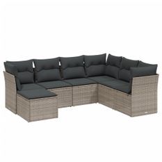 Salon de jardin avec coussins 7 pcs gris clair résine tressée