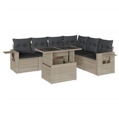 Salon de jardin avec coussins 7 pcs gris clair résine tressée