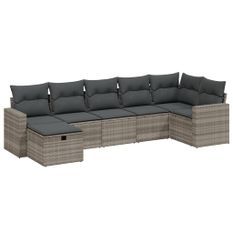 Salon de jardin avec coussins 7 pcs gris clair résine tressée