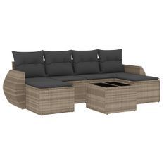 Salon de jardin avec coussins 7 pcs gris clair résine tressée