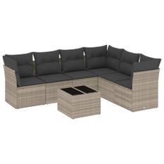 Salon de jardin avec coussins 7 pcs gris clair résine tressée