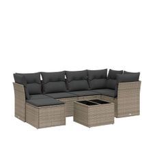 Salon de jardin avec coussins 7 pcs gris clair résine tressée