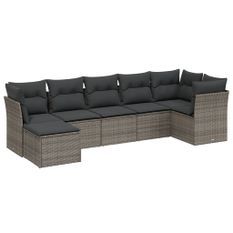 Salon de jardin avec coussins 7 pcs gris clair résine tressée
