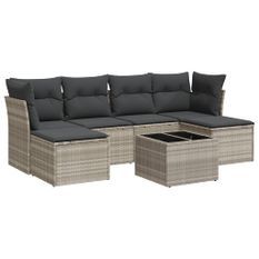 Salon de jardin avec coussins 7 pcs gris clair résine tressée