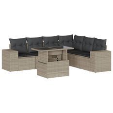 Salon de jardin avec coussins 7 pcs gris clair résine tressée