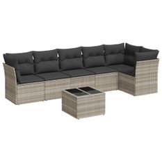Salon de jardin avec coussins 7 pcs gris clair résine tressée