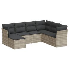 Salon de jardin avec coussins 7 pcs gris clair résine tressée