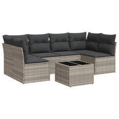 Salon de jardin avec coussins 7 pcs gris clair résine tressée