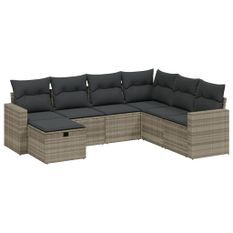 Salon de jardin avec coussins 7 pcs gris clair résine tressée