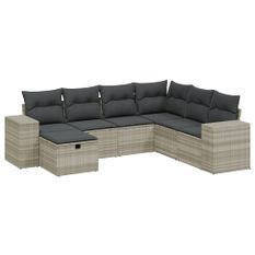 Salon de jardin avec coussins 7 pcs gris clair résine tressée