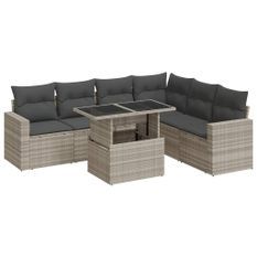 Salon de jardin avec coussins 7 pcs gris clair résine tressée