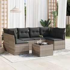 Salon de jardin avec coussins 7 pcs gris clair résine tressée