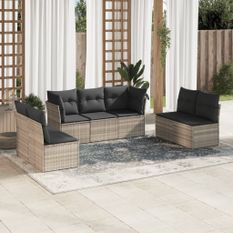 Salon de jardin avec coussins 7 pcs gris clair résine tressée