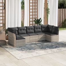 Salon de jardin avec coussins 7 pcs gris clair résine tressée