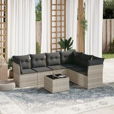 Salon de jardin avec coussins 7 pcs gris clair résine tressée