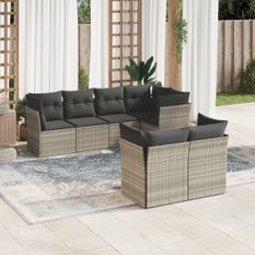 Salon de jardin avec coussins 7 pcs gris clair résine tressée