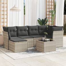 Salon de jardin avec coussins 7 pcs gris clair résine tressée