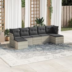 Salon de jardin avec coussins 7 pcs gris clair résine tressée