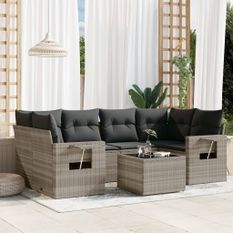 Salon de jardin avec coussins 7 pcs gris clair résine tressée