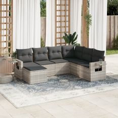 Salon de jardin avec coussins 7 pcs gris clair résine tressée