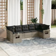 Salon de jardin avec coussins 7 pcs gris clair résine tressée