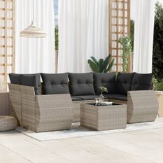 Salon de jardin avec coussins 7 pcs gris clair résine tressée