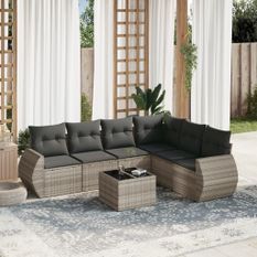 Salon de jardin avec coussins 7 pcs gris clair résine tressée