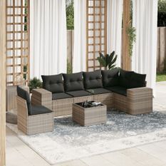 Salon de jardin avec coussins 7 pcs gris clair résine tressée