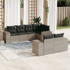 Salon de jardin avec coussins 7 pcs gris clair résine tressée