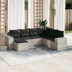 Salon de jardin avec coussins 7 pcs gris clair résine tressée