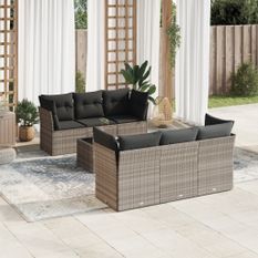 Salon de jardin avec coussins 7 pcs gris clair résine tressée