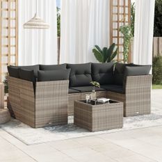 Salon de jardin avec coussins 7 pcs gris clair résine tressée