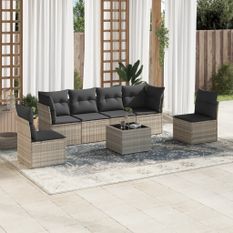 Salon de jardin avec coussins 7 pcs gris clair résine tressée