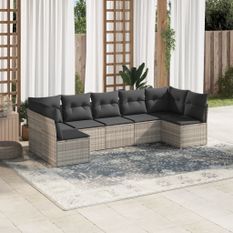 Salon de jardin avec coussins 7 pcs gris clair résine tressée