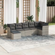 Salon de jardin avec coussins 7 pcs gris clair résine tressée