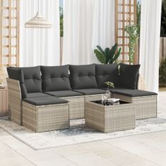 Salon de jardin avec coussins 7 pcs gris clair résine tressée