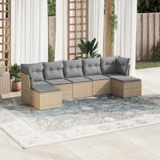 Salon de jardin avec coussins 7 pcs gris clair résine tressée