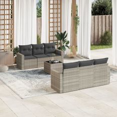 Salon de jardin avec coussins 7 pcs gris clair résine tressée