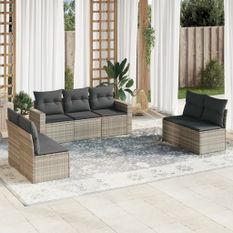 Salon de jardin avec coussins 7 pcs gris clair résine tressée