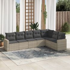 Salon de jardin avec coussins 7 pcs gris clair résine tressée