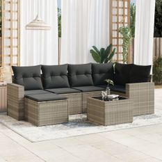 Salon de jardin avec coussins 7 pcs gris clair résine tressée