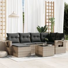 Salon de jardin avec coussins 7 pcs gris clair résine tressée