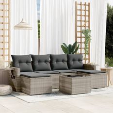 Salon de jardin avec coussins 7 pcs gris clair résine tressée